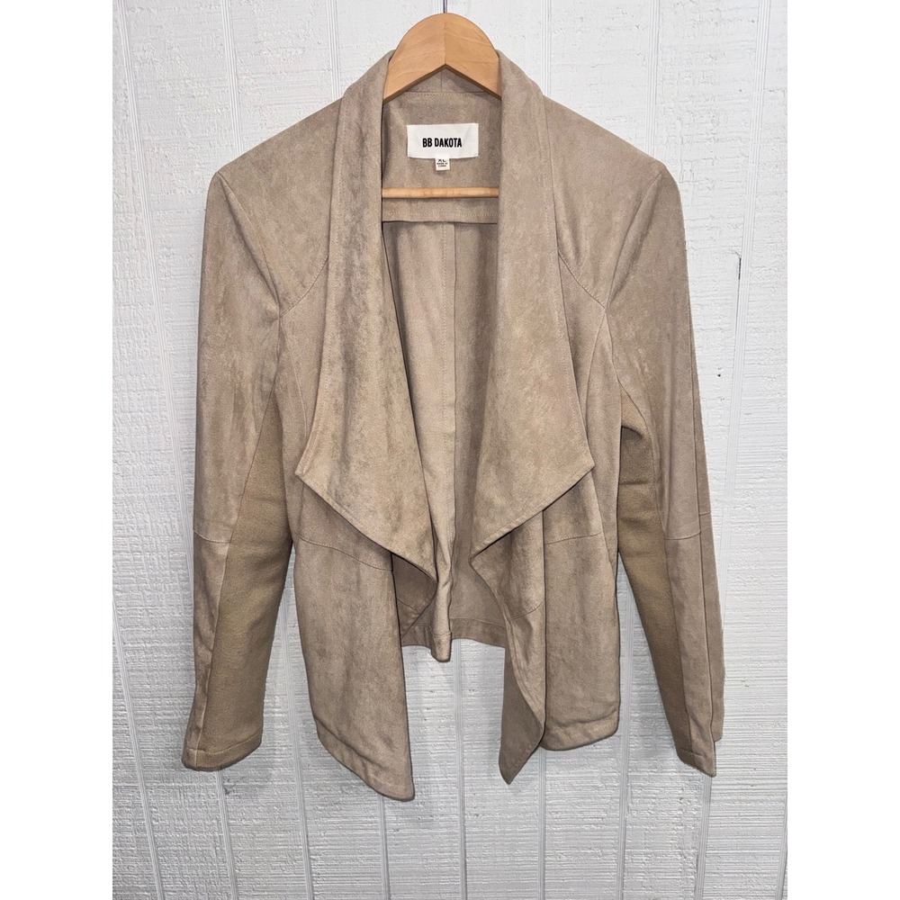 BB Dakota Draped Jacket Womens Tan Faux Suede Open Front Ribbed Panel XL